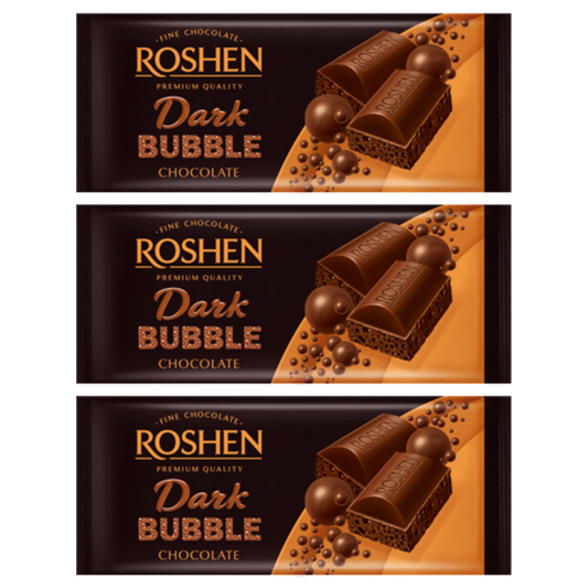 3x Dark Bubble Chocolate Roshen, 80g 2.82oz. each